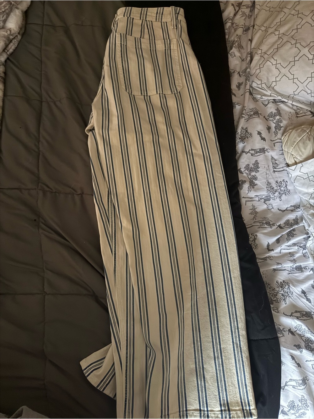 Universal Thread Beige Pants with Navy Vertical Stripes